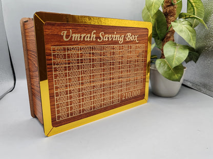 Umrah Saving Box – 280 Days Wooden Islamic Money Box for Hajj & Umrah Fund