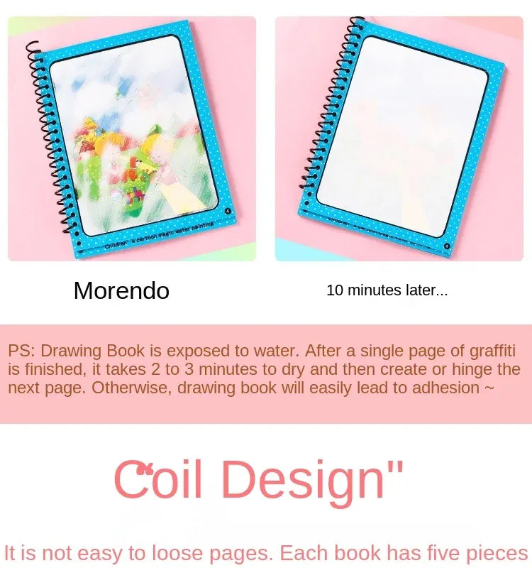 Reusable 8 pages Magic Water Painting & Drawing Board Book with Pen