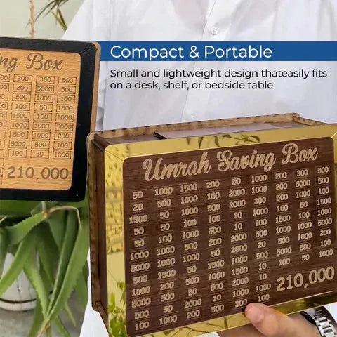 Umrah Saving Box – 280 Days Wooden Islamic Money Box for Hajj & Umrah Fund