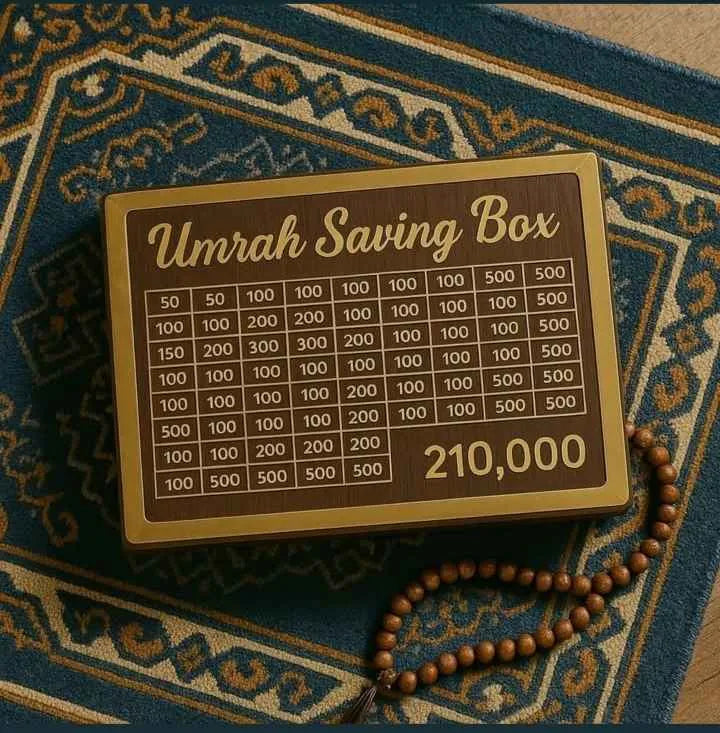 Umrah Saving Box – 280 Days Wooden Islamic Money Box for Hajj & Umrah Fund