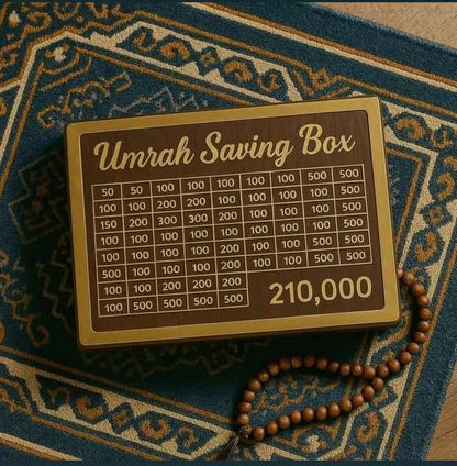 Umrah Saving Box – 280 Days Wooden Islamic Money Box for Hajj & Umrah Fund
